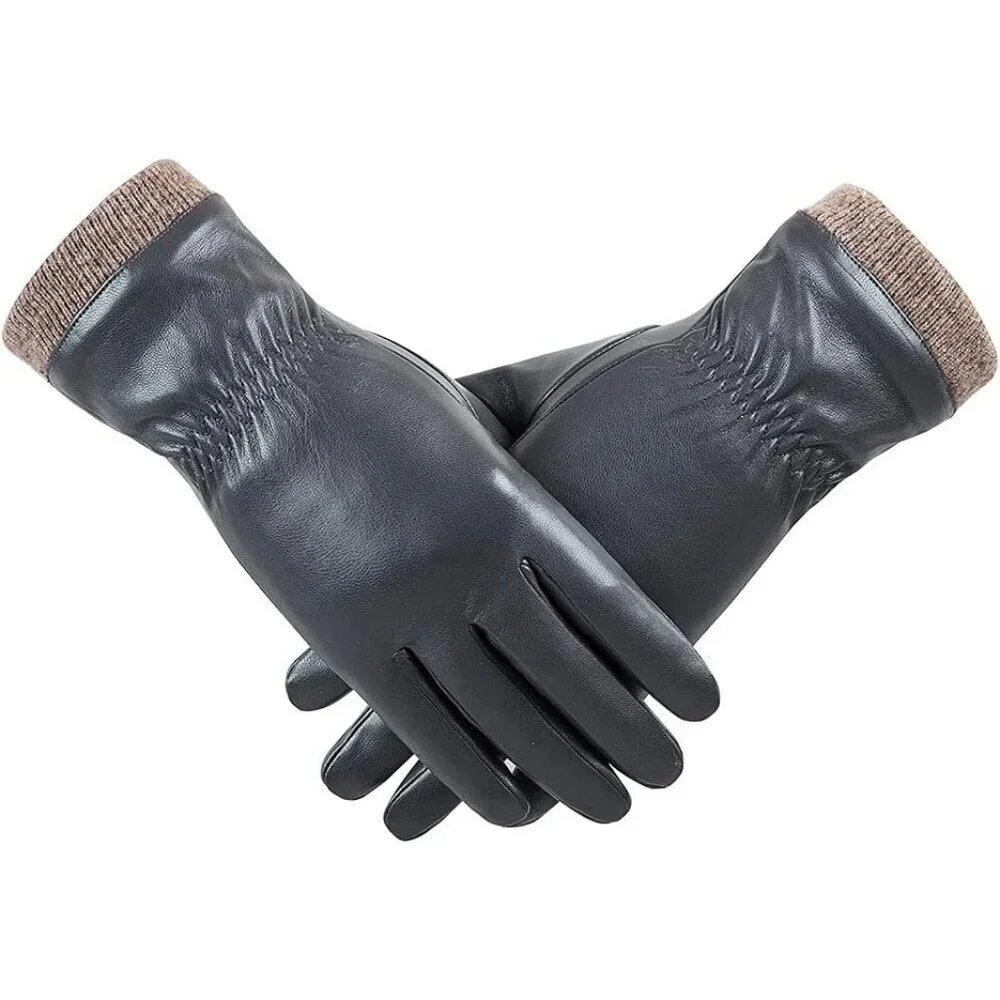 Women's Dark Grey Wool Fleece Lined Warm Touchscreen Thick Thermal Snow Gloves